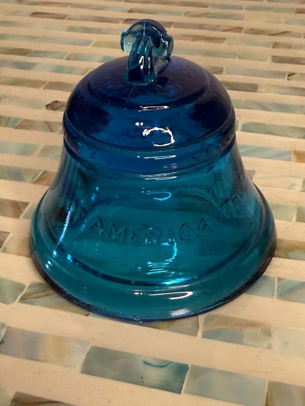 Telephone Pioneers of America Blue Glass Bell Paperweight